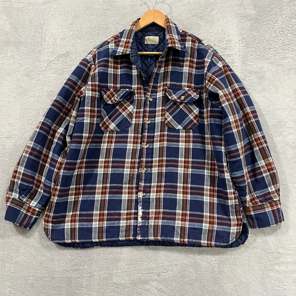 Vintage Sears Flannel Shacket Mens XL Quilted Button Up Plaid Western Cowboy 90s